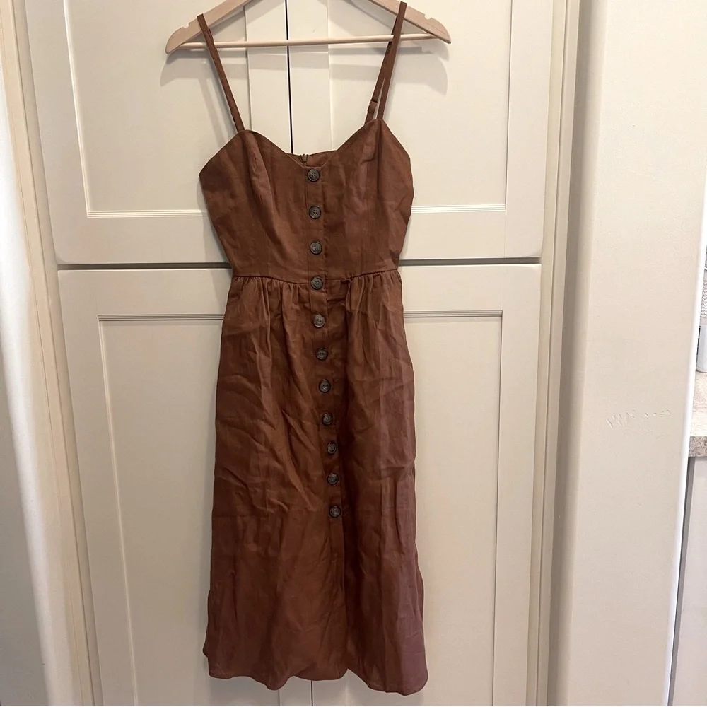 Reformation Thelma midi dress in brown linen size 2 - Picture 9 of 14